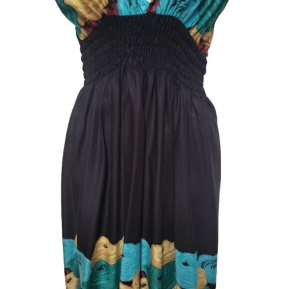 Halter Colorful Dress Summer Halter Dress in Blue, Green and Tan Floral Print - Picture 11 of 15